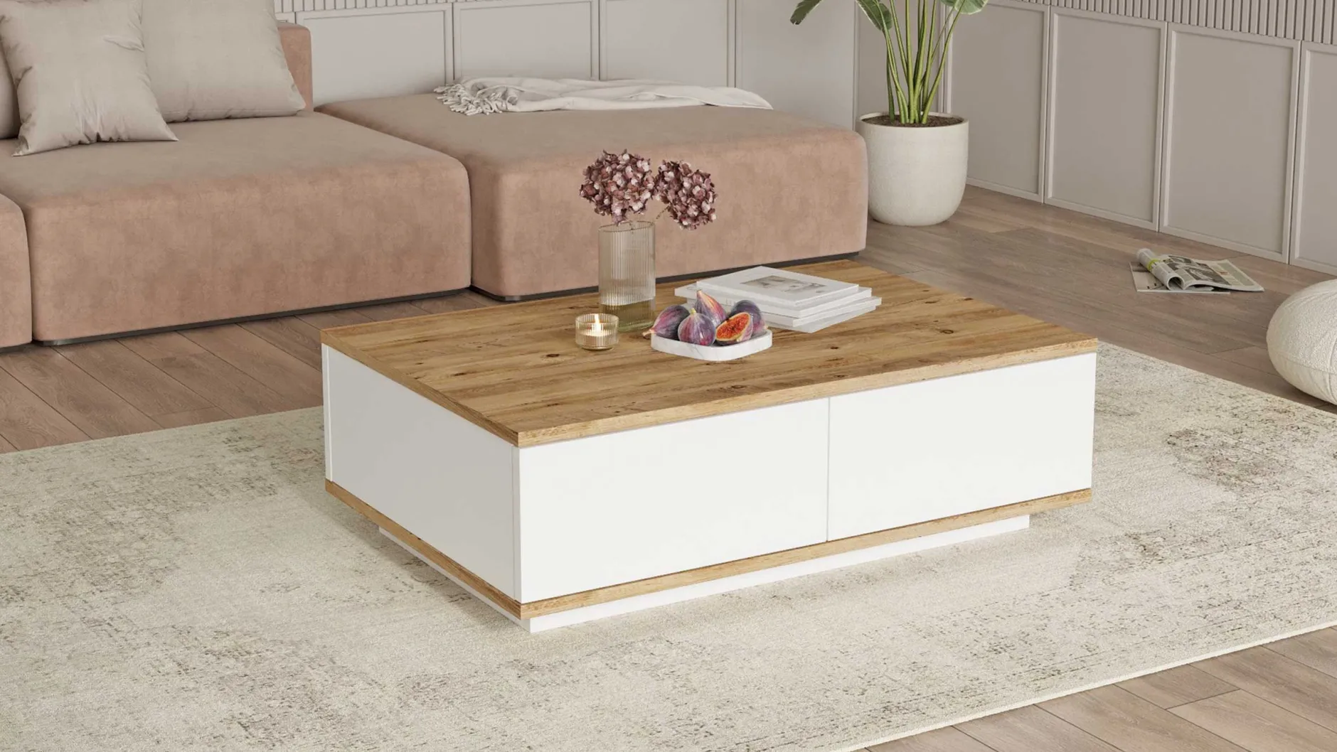 FR14 Couchtisch | 100 % MELAMIN | Atlantische Kiefer, Weiß