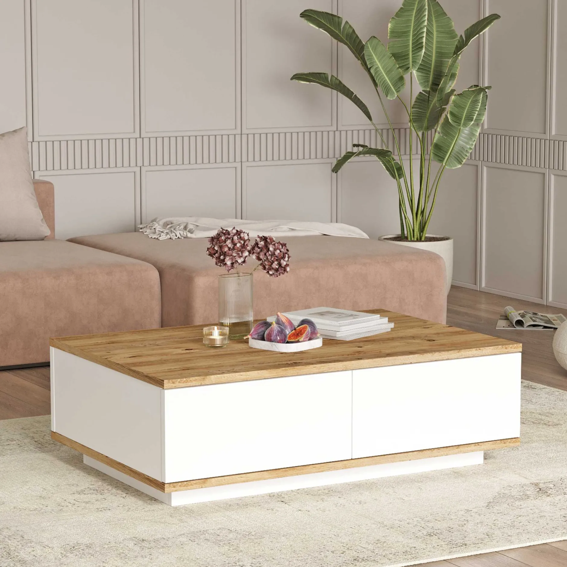 FR14 Couchtisch | 100 % MELAMIN | Atlantische Kiefer, Weiß