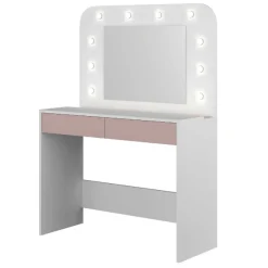Frisiertisch Holly mit Spiegel und Beleuchtung 2 Schubladen Spanplatte - weiß/rosa