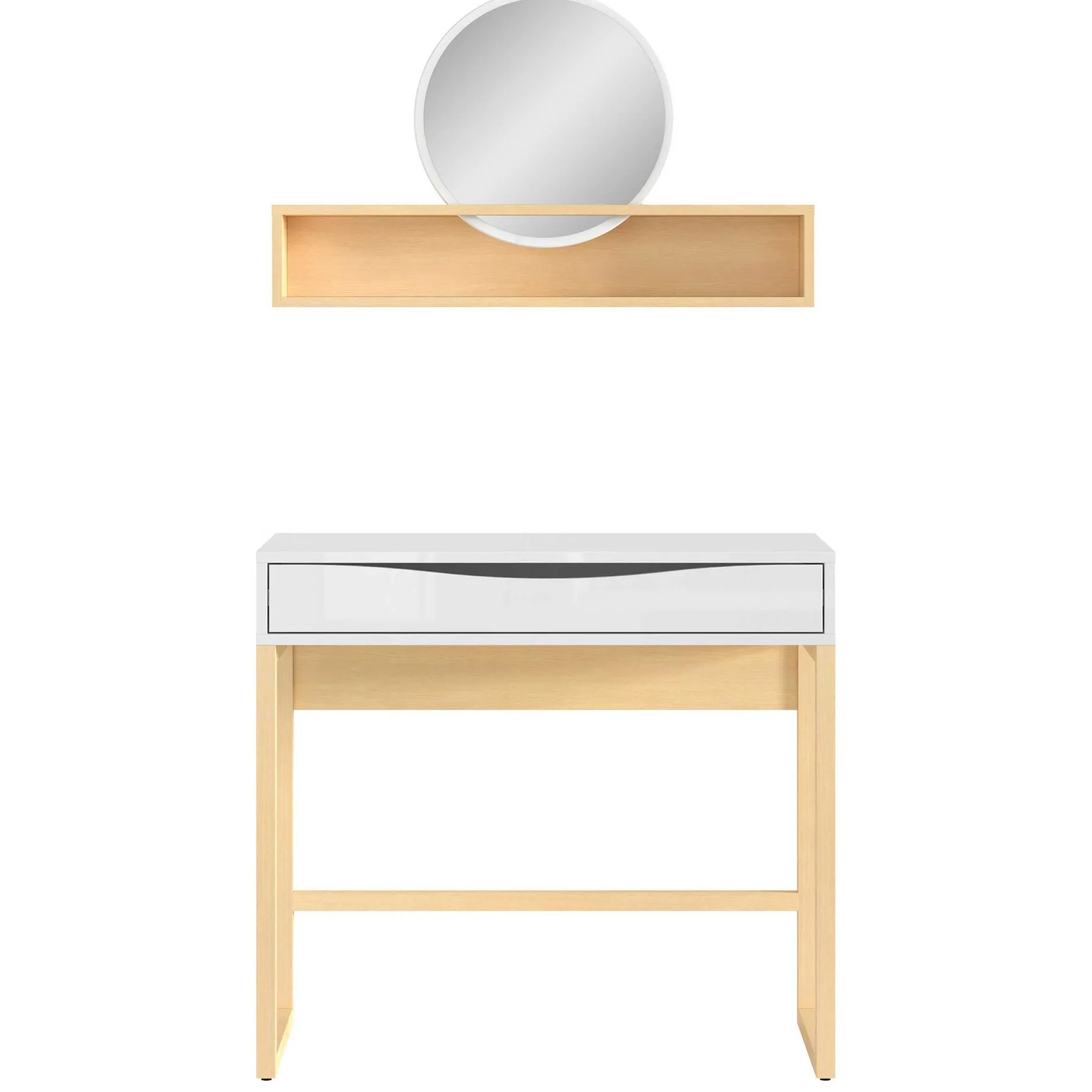 Frisiertisch Vayen 85cm, 1 Schublade - Eiche hell Dekor/weiß