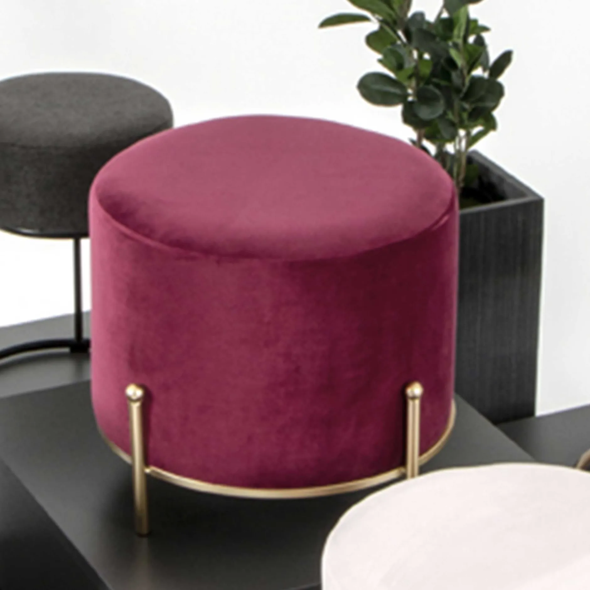 Fußhocker | Ø38 cm x 40 cm | Farbe Bordeaux