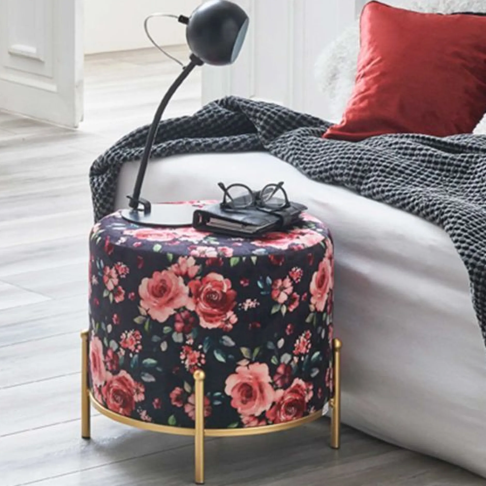 Fußhocker | Ø48 cm x 40 cm | Motiv Rose