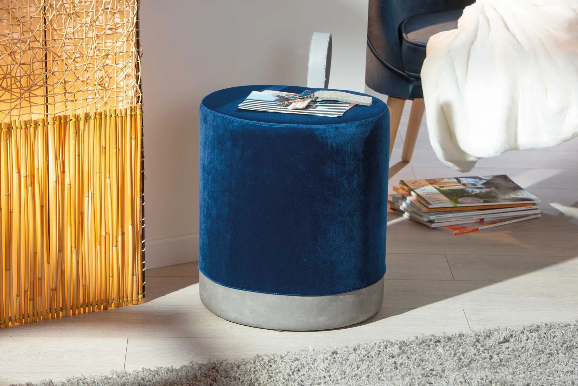 Fußhocker Osane Samt - blau