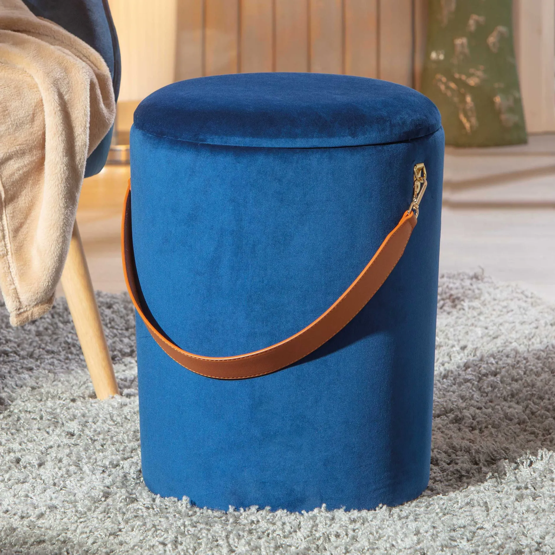 Fußhocker Papua mit Deckel - blau