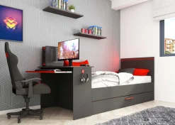 Funktionsbett Bzone 90x200 cm mit Bettschubkasten, Schreibtisch und LED-Beleuchtung - anthrazit