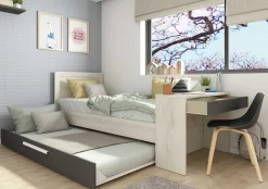 Funktionsbett Shipley 90x200 mit Schreibtisch und Bettschubkasten - weiß