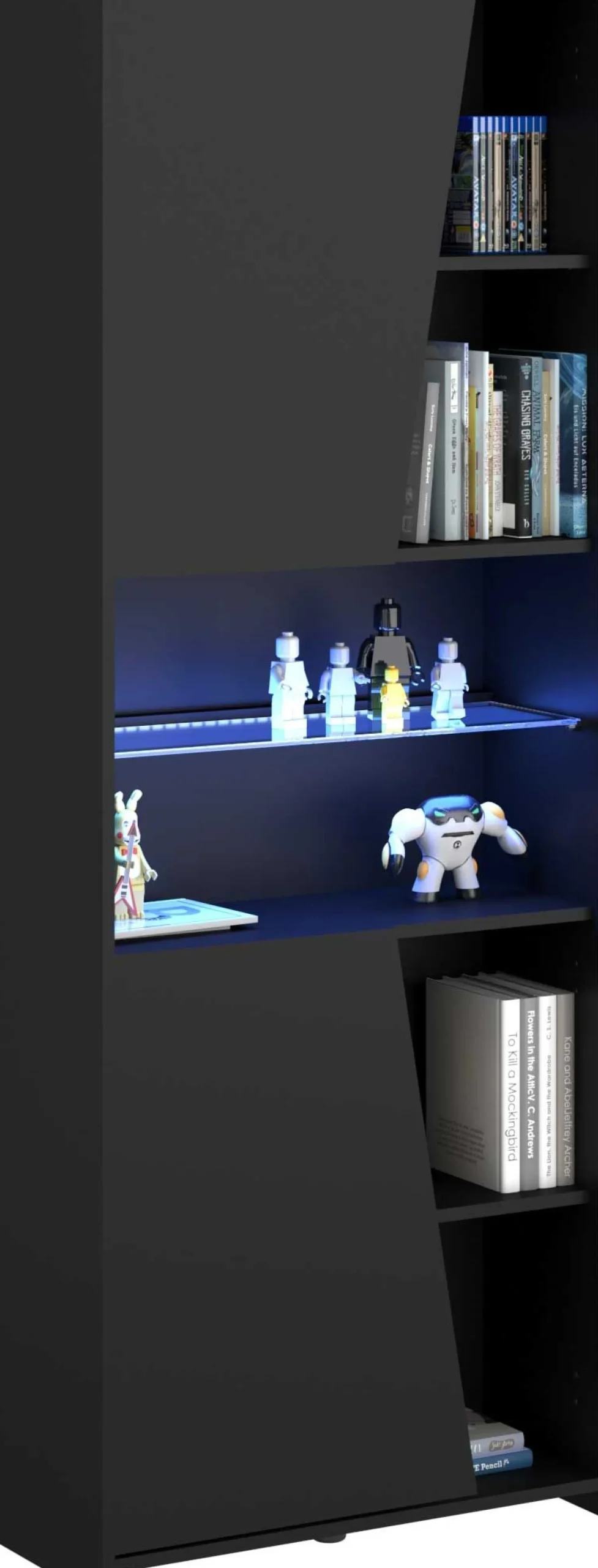 Gaming Bücherregal 67cm mit LED-Leiste - schwarz