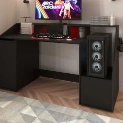 Gaming Schreibtisch Iron - 163x67x95cm - mit Ablage - schwarz