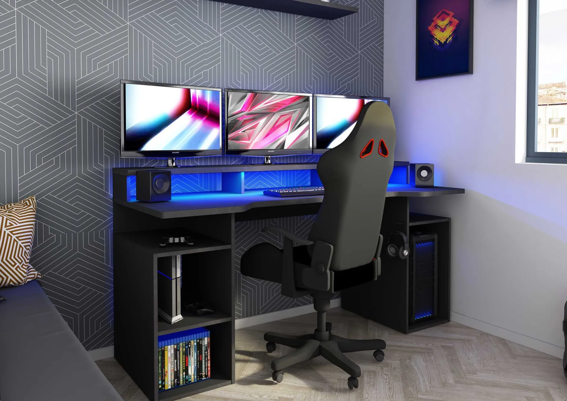 Gaming-Schreibtisch Tadic 178cm - grau
