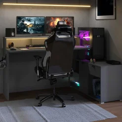 Gaming-Schreibtisch Vortex - 229x60x95cm - mit LED-Beleuchtung - dunkelgrau