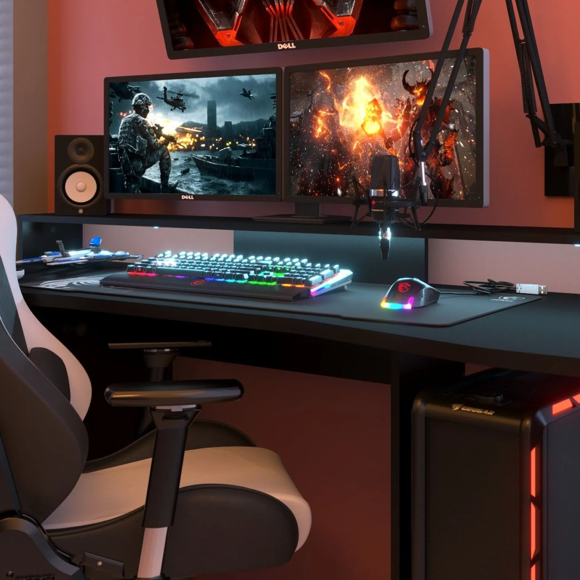 Gaming-Tisch 152cm mit LED-Leiste - schwarz