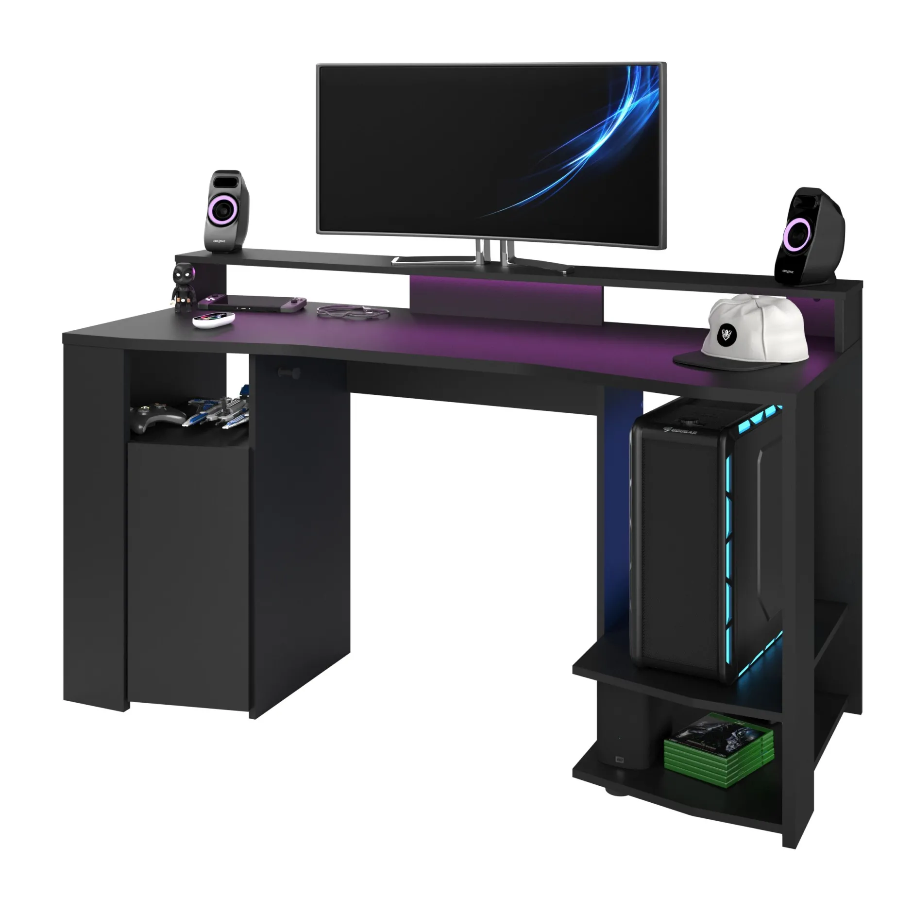 Gaming-Tisch 152cm mit LED-Leiste - schwarz