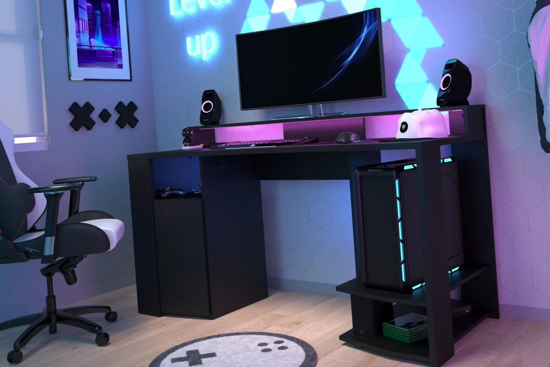 Gaming-Tisch 152cm mit LED-Leiste - schwarz