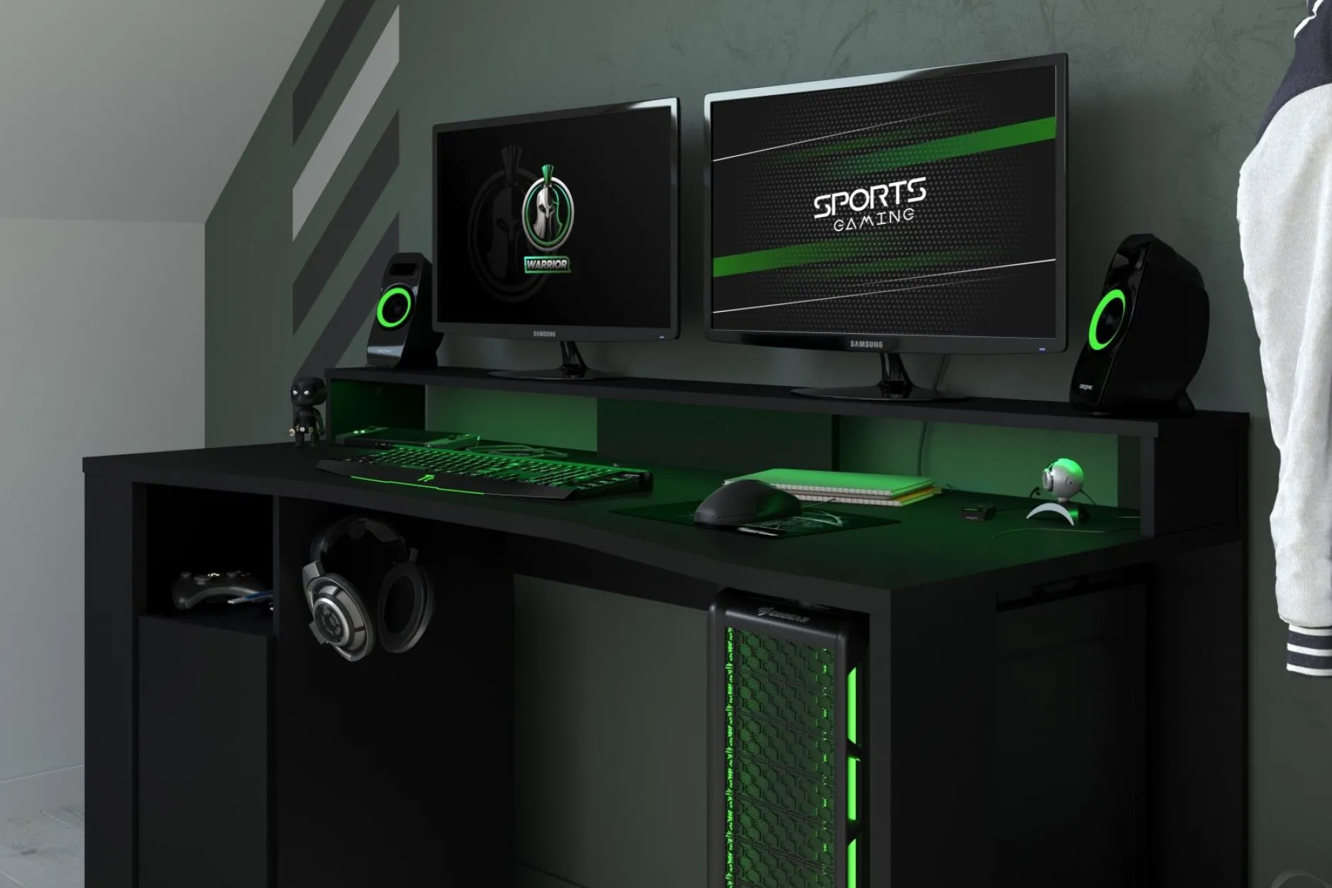 Gaming-Tisch 152cm mit LED-Leiste - schwarz