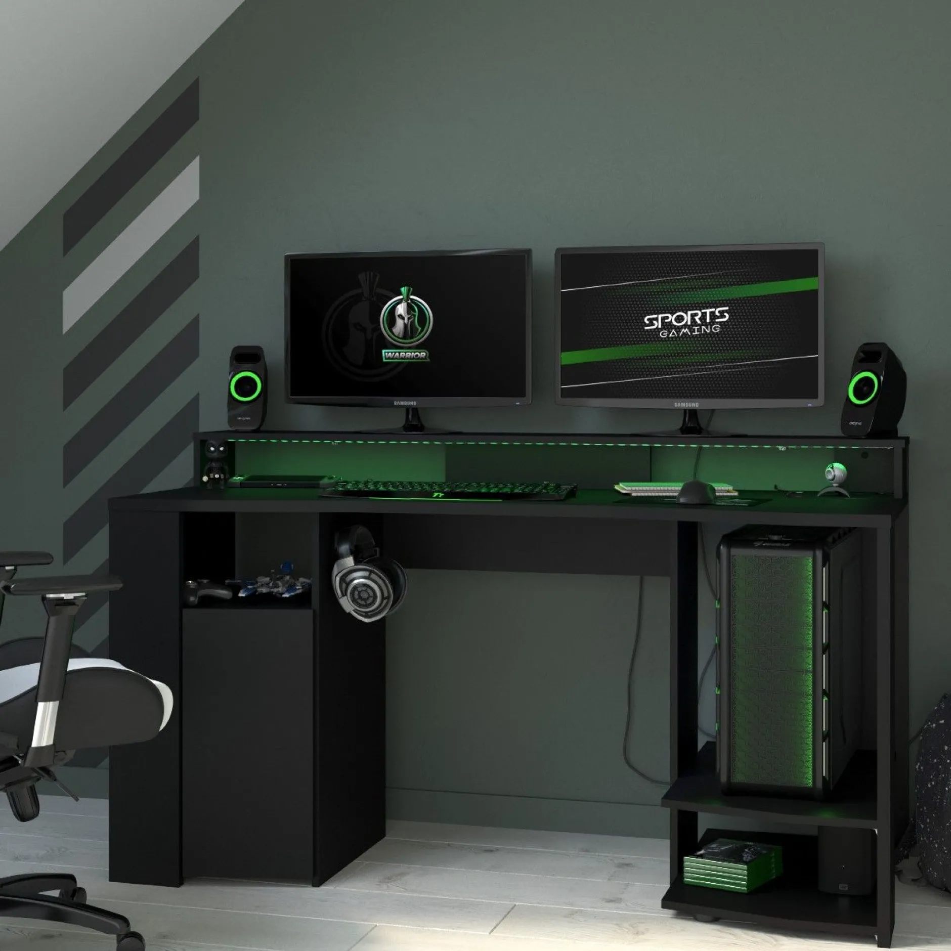 Gaming-Tisch 152cm mit LED-Leiste - schwarz