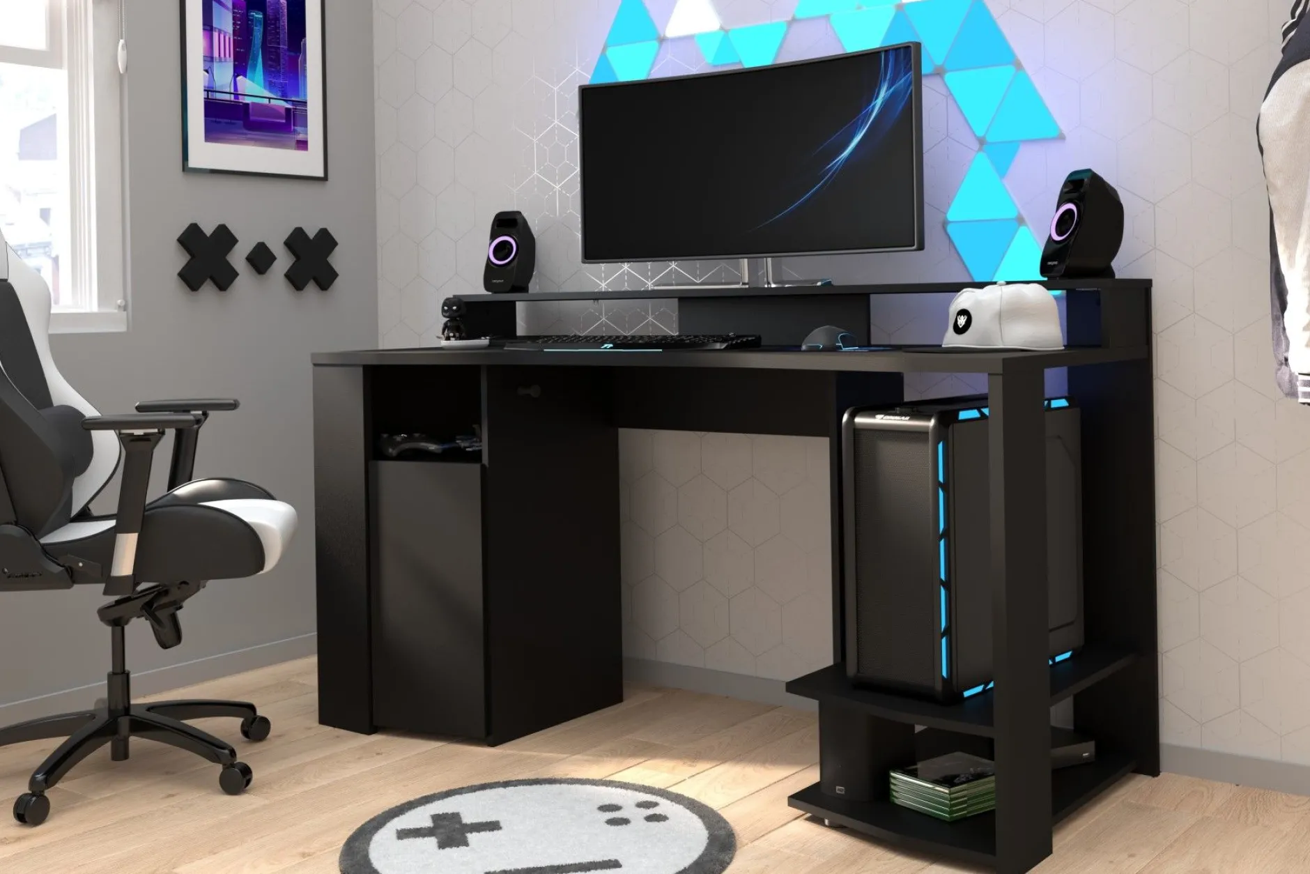 Gaming-Tisch 152cm mit LED-Leiste - schwarz