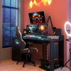 Gaming-Tisch 152cm mit LED-Leiste - schwarz