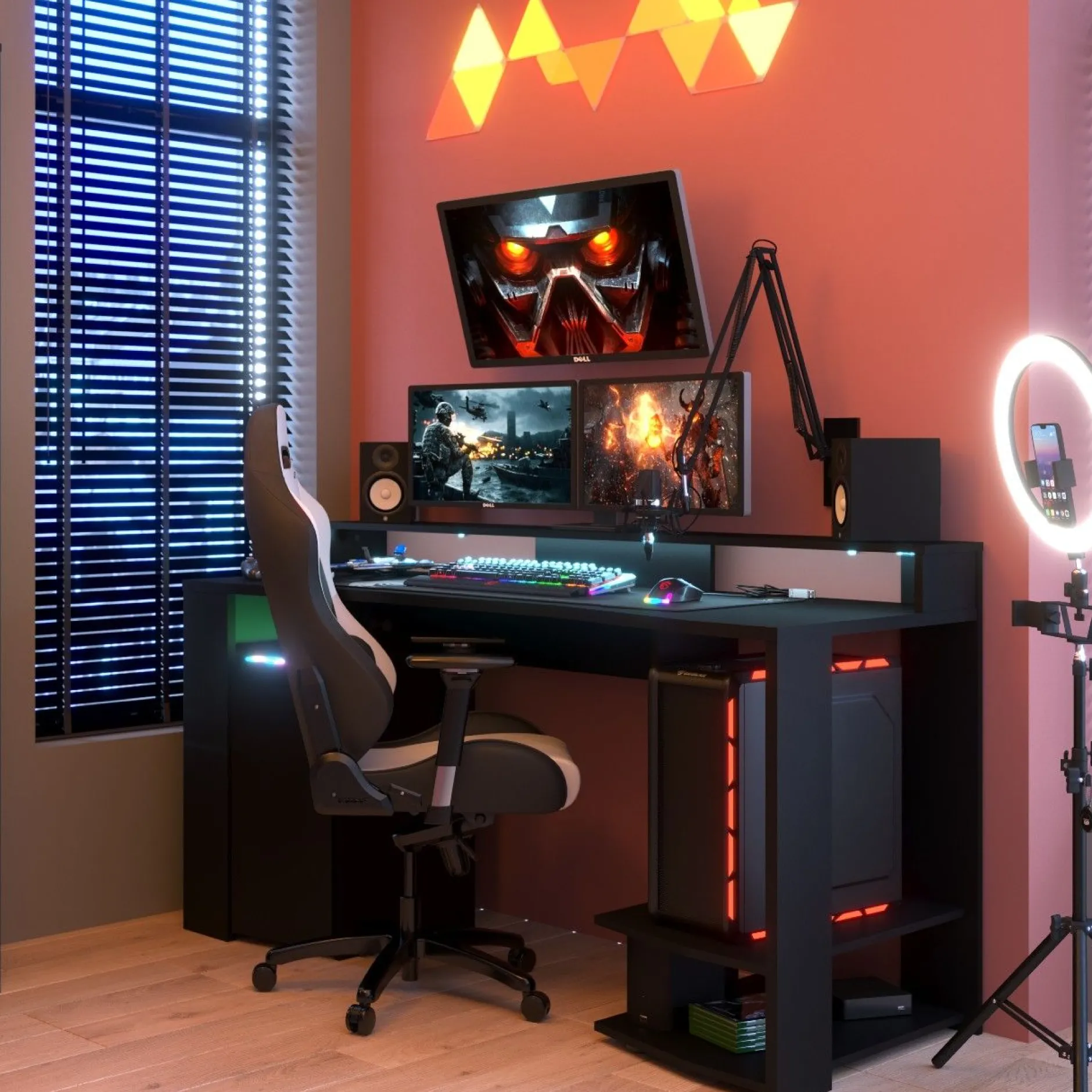 Gaming-Tisch 152cm mit LED-Leiste - schwarz