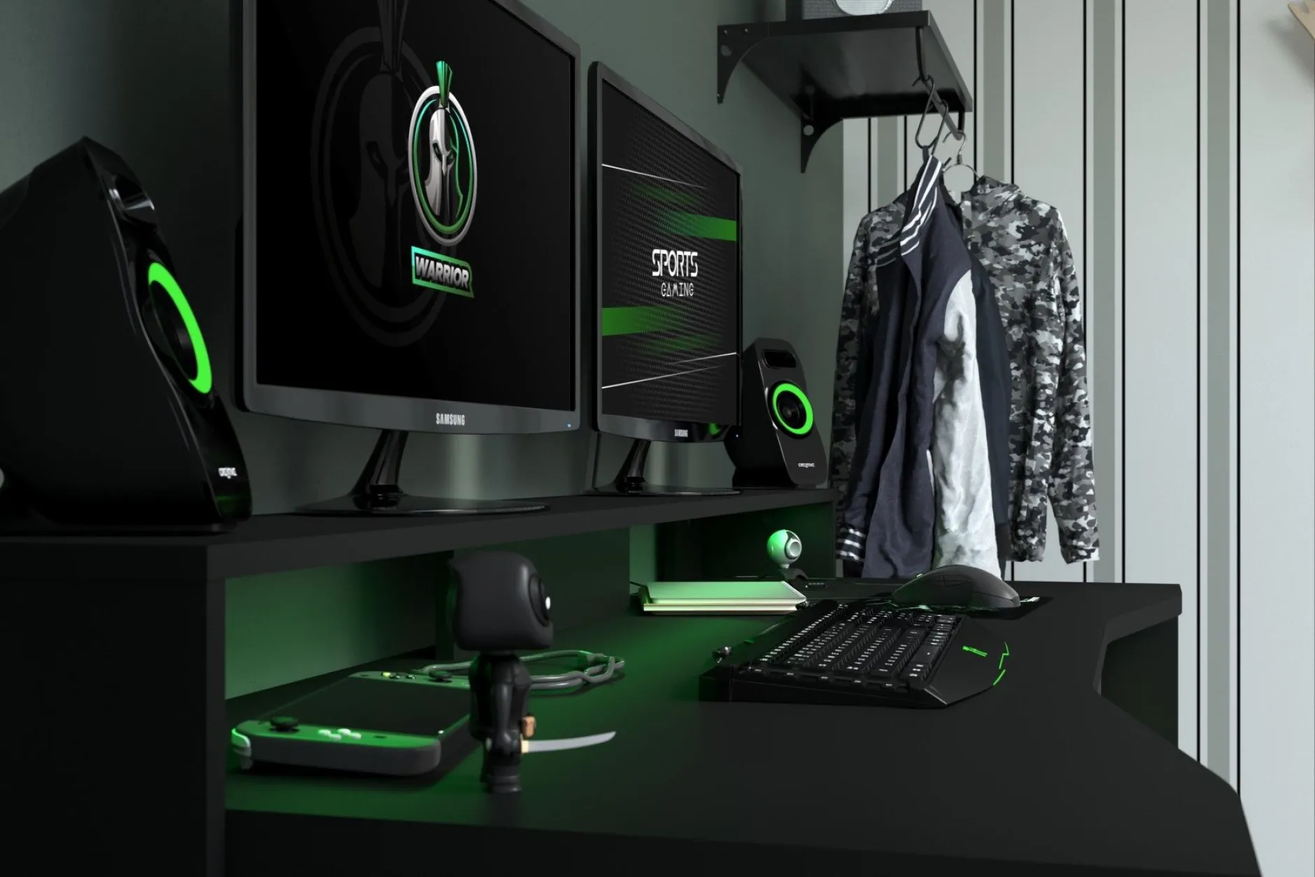 Gaming-Tisch 152cm mit LED-Leiste - schwarz