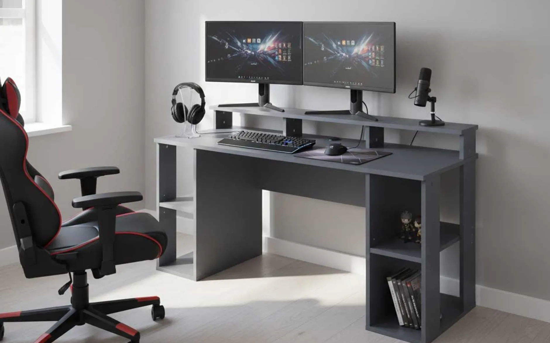 Gaming-Tisch Match Point | 160 x 91 x 76,5 cm | Farbe: Anthrazit | Mit Ablagefläche