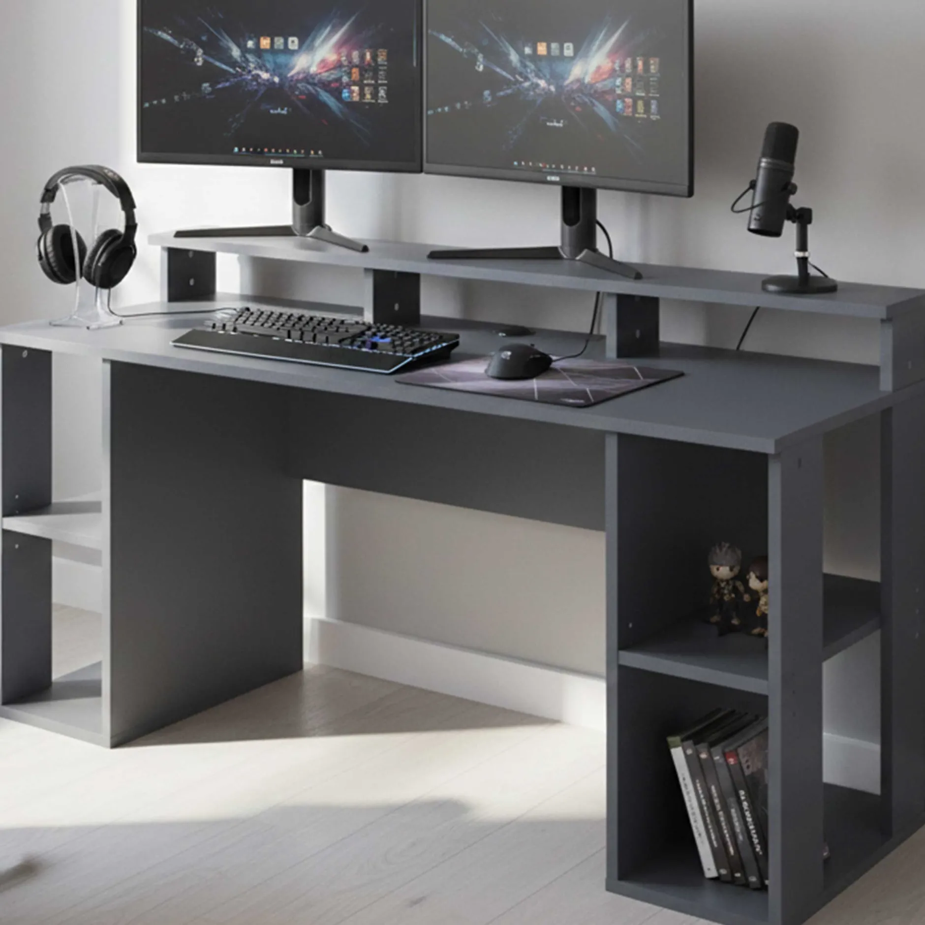 Gaming-Tisch Match Point | 160 x 91 x 76,5 cm | Farbe: Anthrazit | Mit Ablagefläche