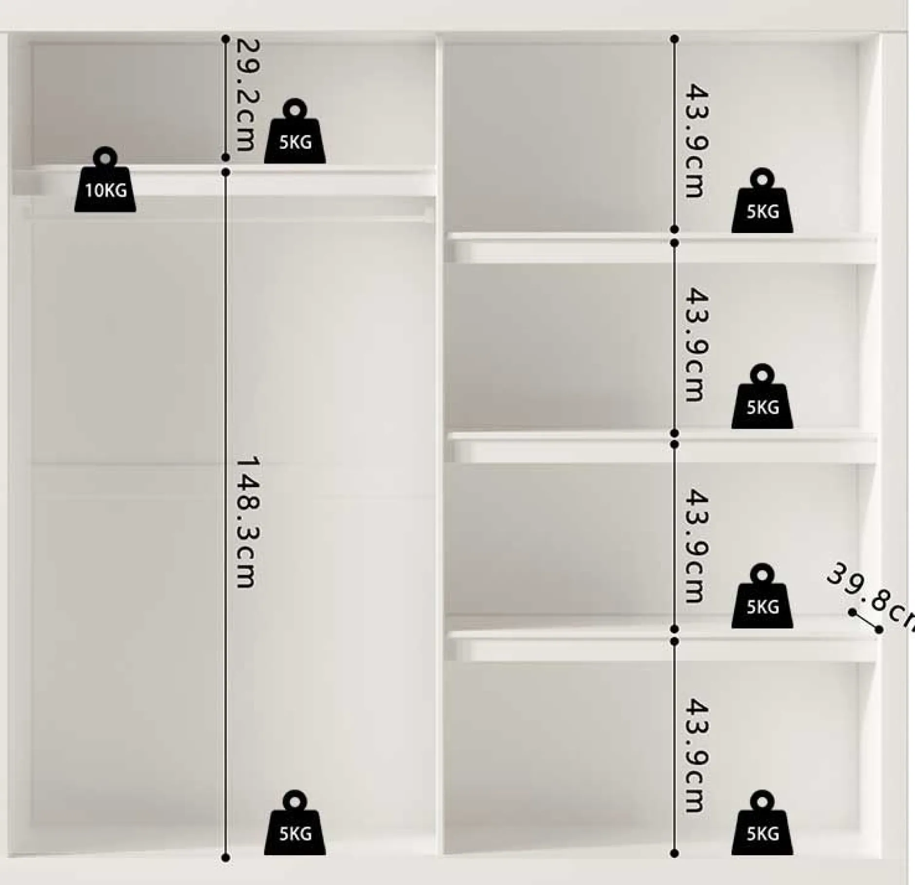 Garderobe Mike | 183 x 53 x 198 cm | Mit Spiegel | Weiß