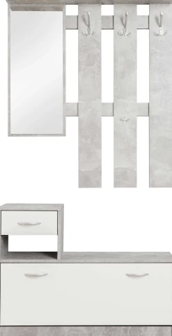 Garderobe Rudolf ( Garderobe, Spiegel und Schuhschrank) - Beton/Weiß