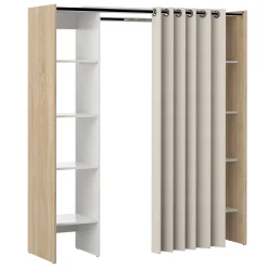 Garderobe Spike 112/185cm mit Vorhang - Eiche/Ecru