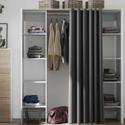 Garderobe Spike 112/185cm mit Vorhang - weiß/grau