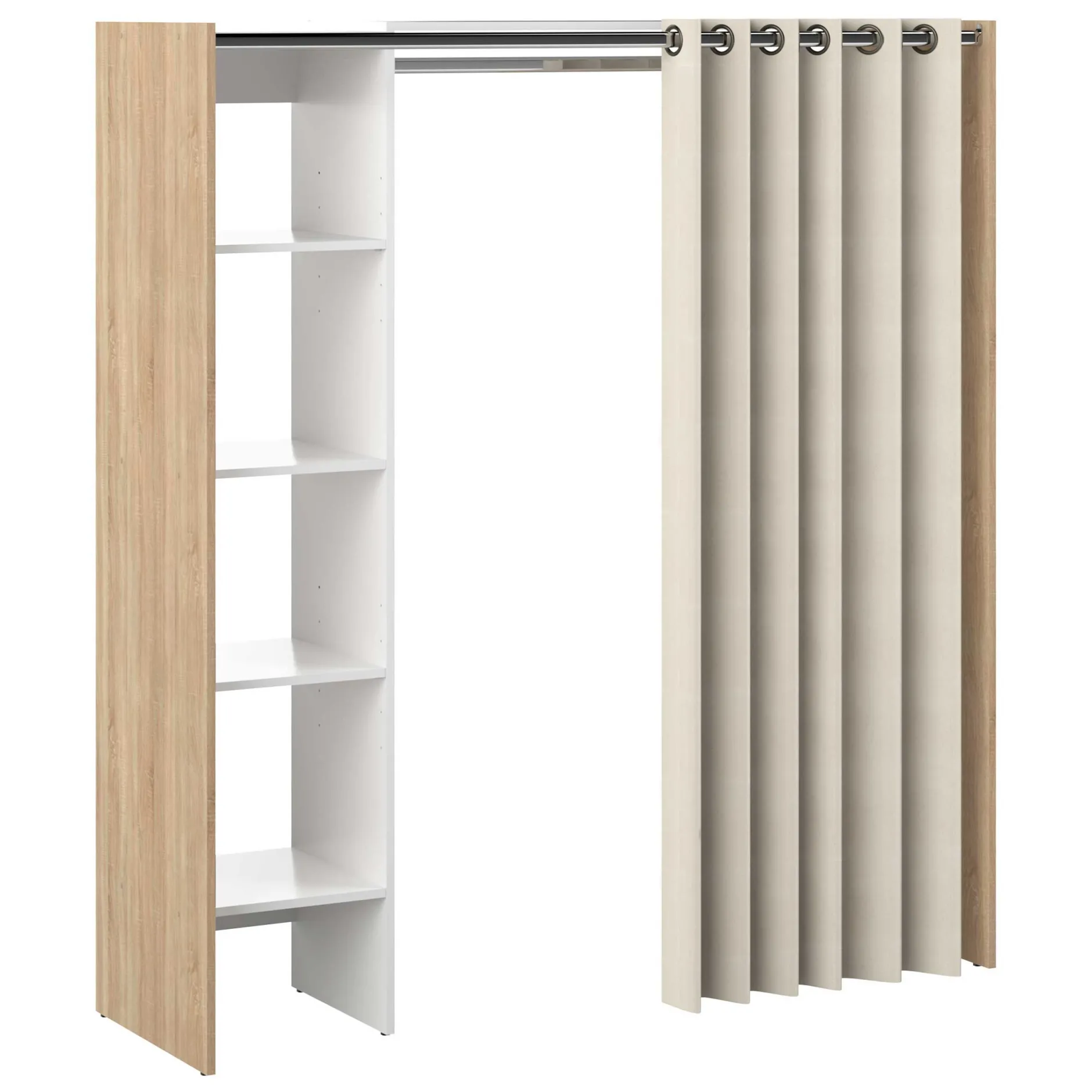 Garderobe Spike 123/160cm mit Vorhang - Eiche/Ecru