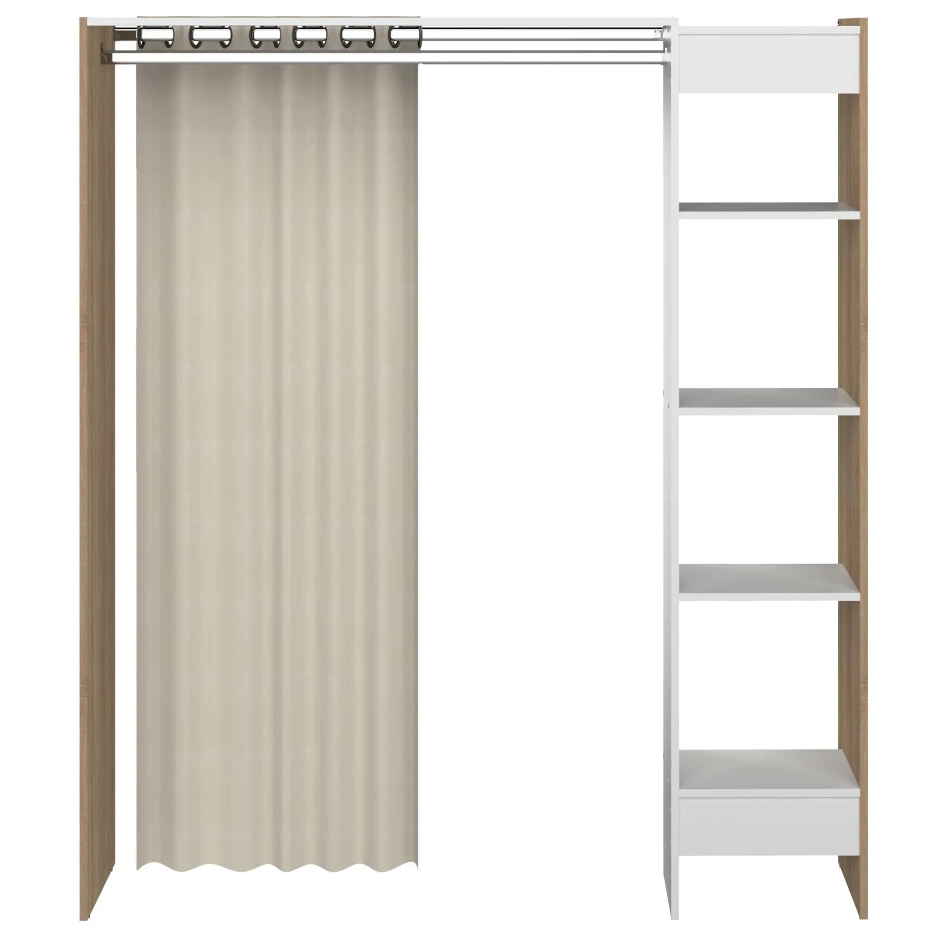 Garderobe Spike 123/160cm mit Vorhang - Eiche/Ecru