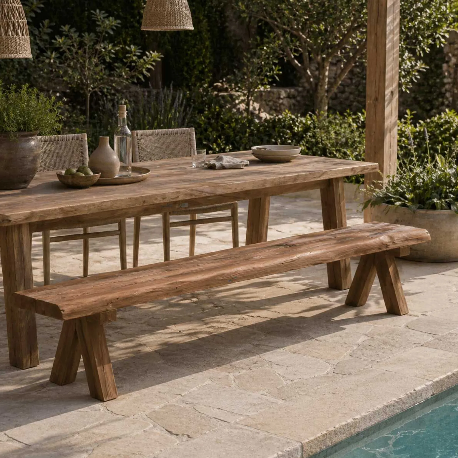 Gartenbank Longford gescova - recyceltes Teakholz - 300x40x46cm - Braun