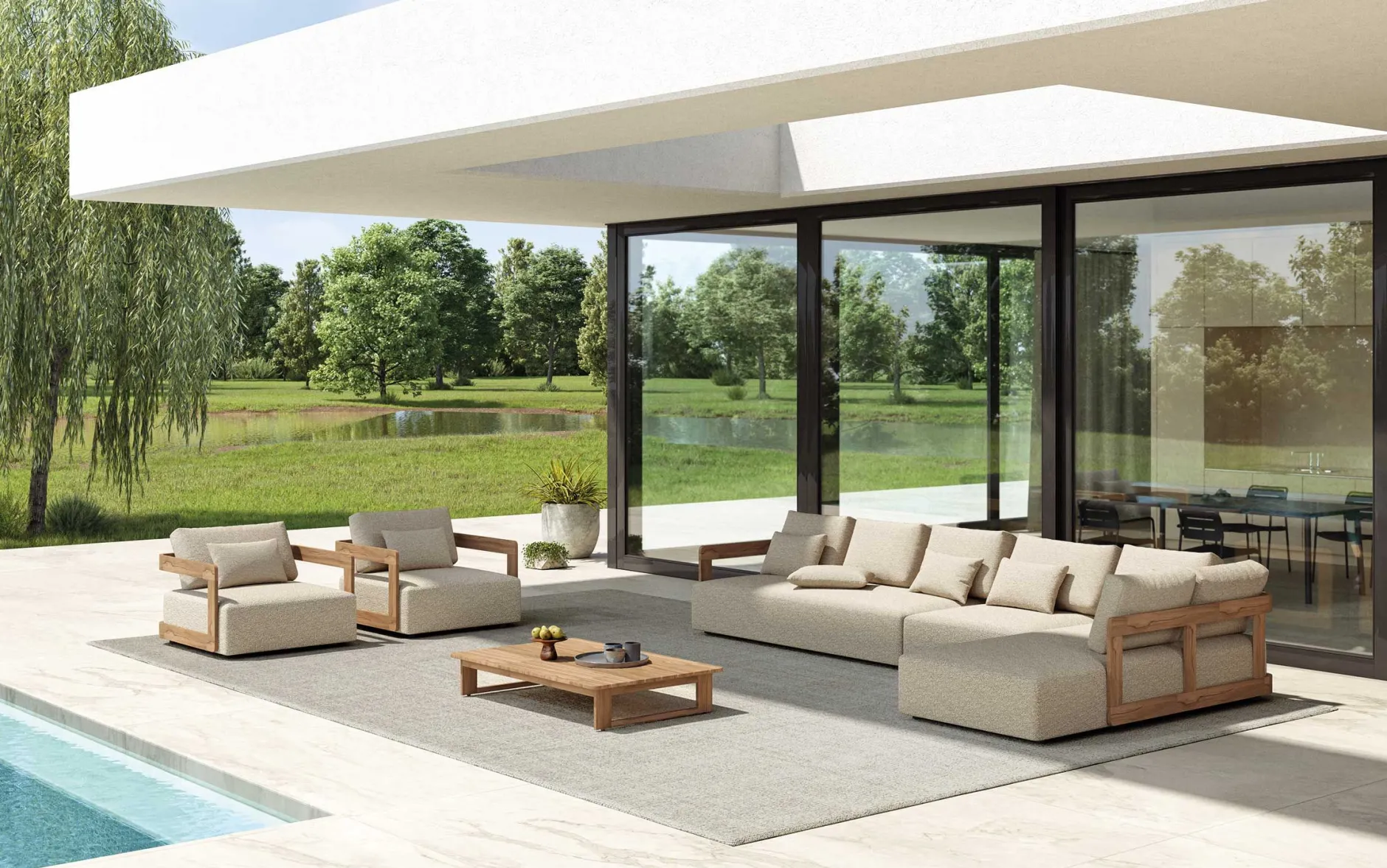 Garten-Lounge-Set Evanilson Gescova – Teakholz & Textilene – Beige