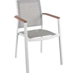 Gartenstuhl Billie Gescova - Aluminium weiß, Teak Armlehnen, 56x60x85 cm, grau