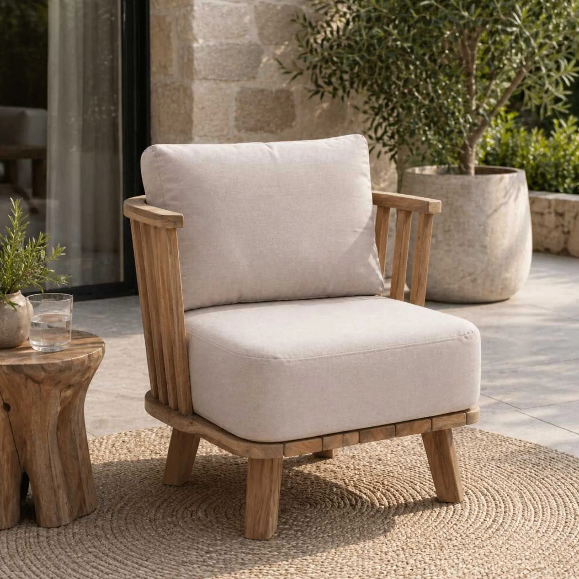 Gartenstuhl Fez Gescova - Teakholz mit Heritage Papyrus Kissen - Beige