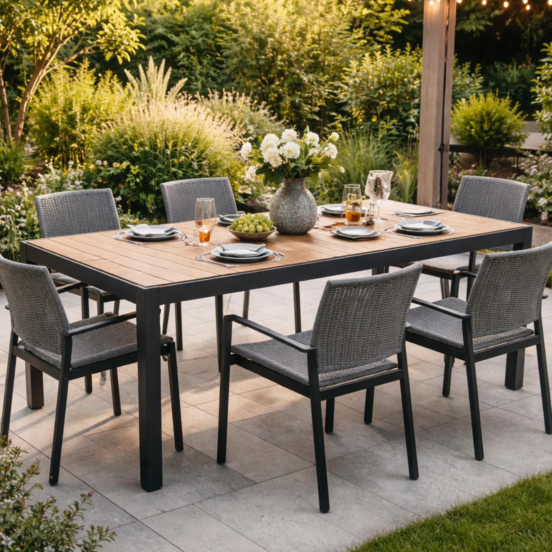 Gartentisch Braga Gescova - Aluminium Schwarz mit Teakholz 202x100cm