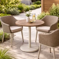 Gartentisch Cardiff Gescova - Aluminium, Teak - Ø70x75cm - Beige/Teak