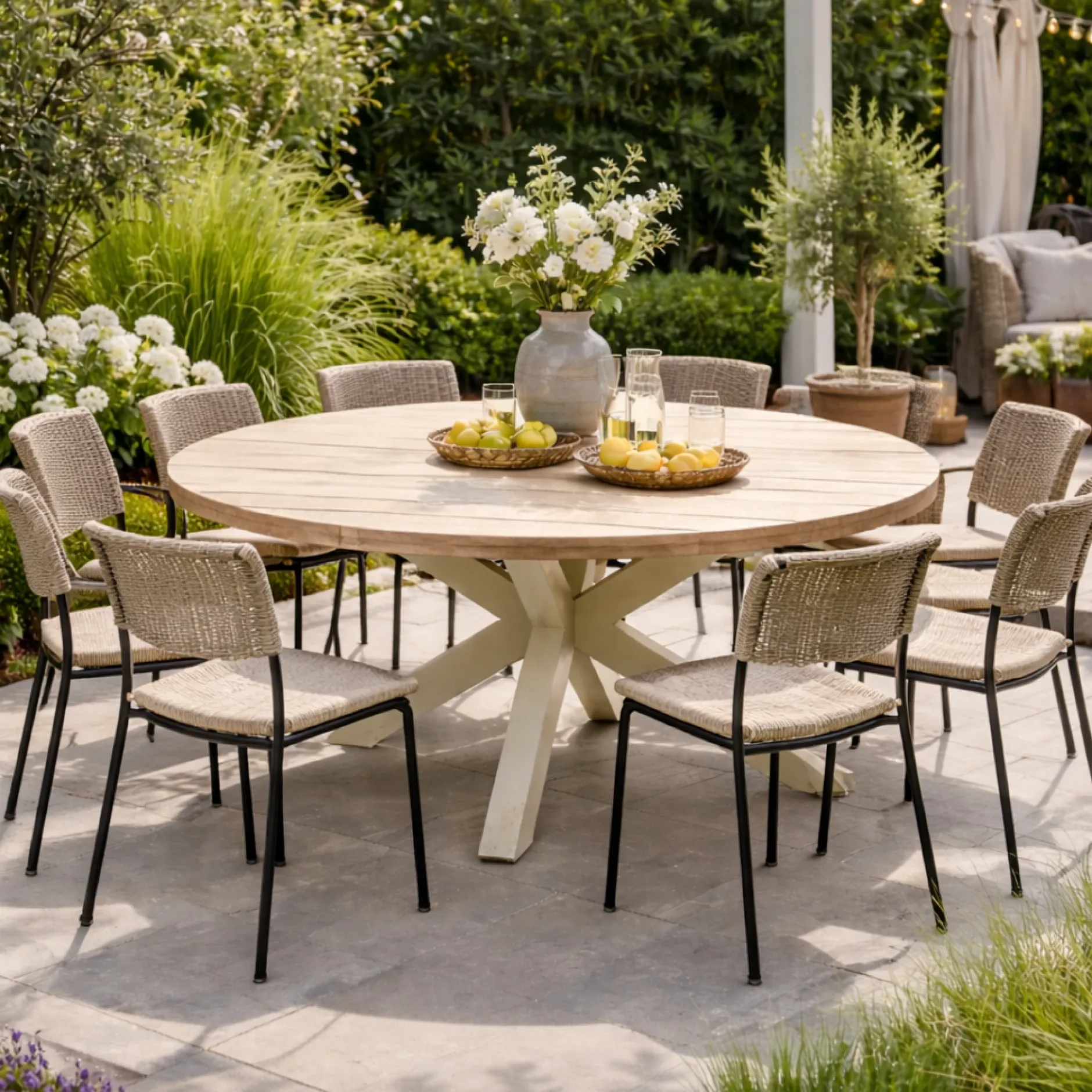 Gartentisch Feliz Ø180cm Teakholz Aluminium Beige