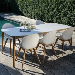 Gartentisch Helsinki Gescova - Duranite Platte, Teak Beine - 213x100 cm - Weiß