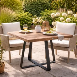 Gartentisch Margarite Gescova - Teakholz und schwarzes Eisengestell - 80x80cm - Braun