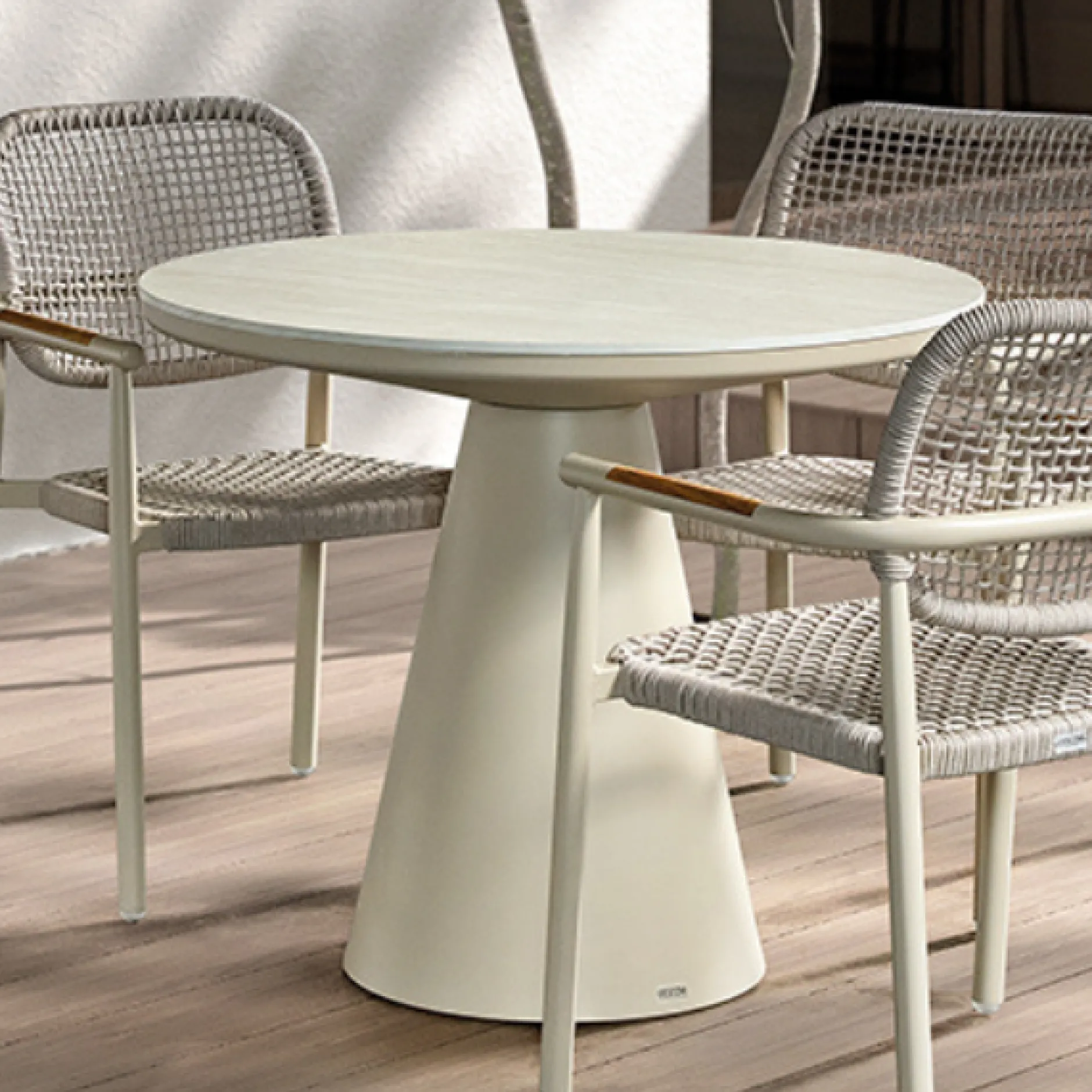 Gartentisch Newcastle Aluminium beige - Ø90x75cm - Travertinoptik