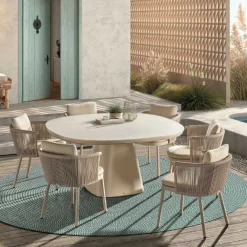 Gartentisch Romero Gescova - Aluminium und Keramik - Ø150 x 75 cm - Beige