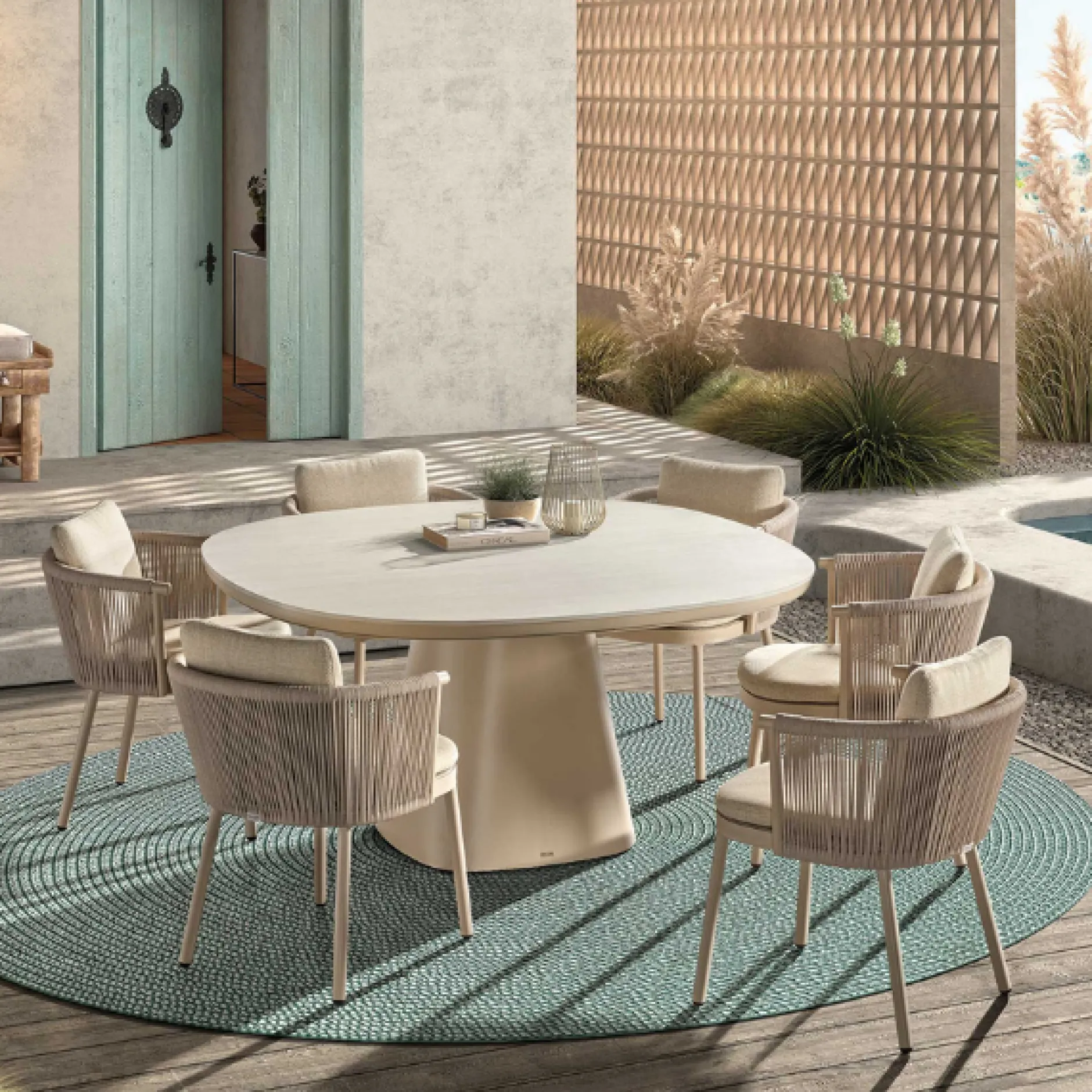 Gartentisch Romero Gescova - Aluminium und Keramik - Ø150 x 75 cm - Beige