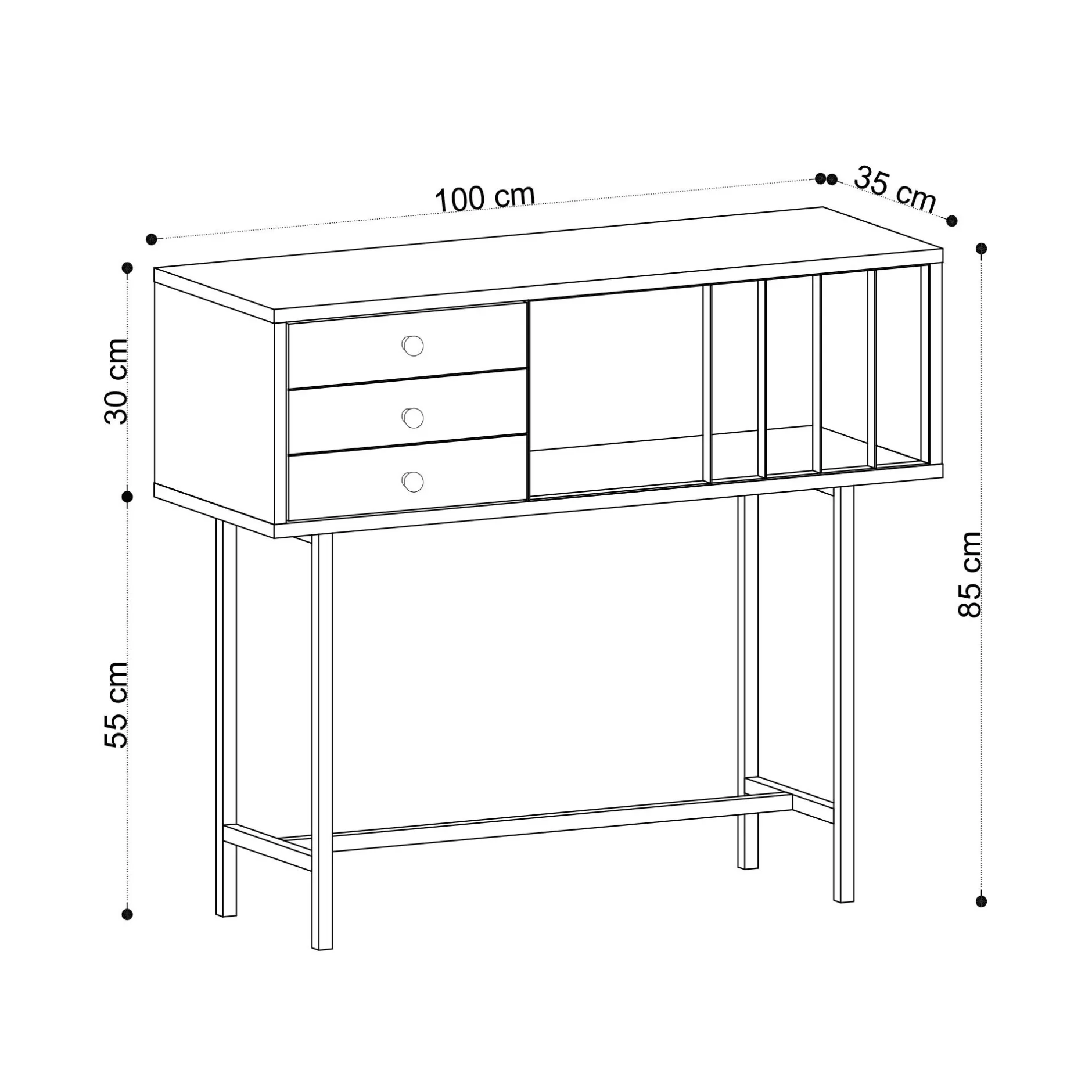 Gemütliches und stilvolles Sideboard aus schwarzer Eiche | 100% Melaminbeschichtung | 100x35x85cm