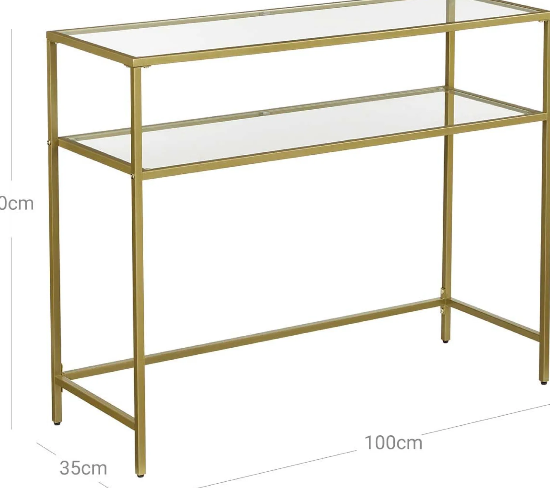 Gold Konsolentisch - Modern 2 Regale aus gehärtetem Glas mit Metallrahmen und verstellbaren Füßen