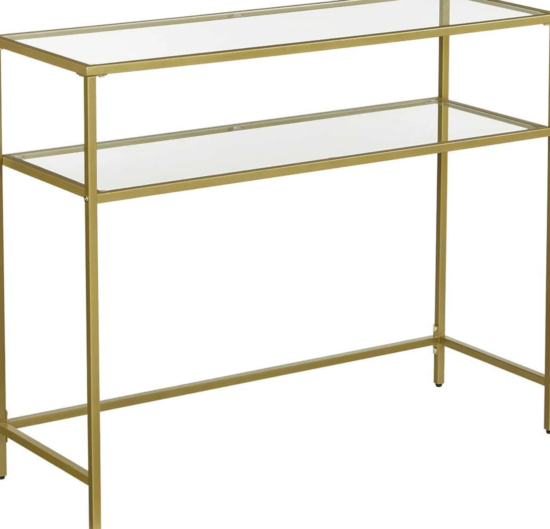 Gold Konsolentisch - Modern 2 Regale aus gehärtetem Glas mit Metallrahmen und verstellbaren Füßen