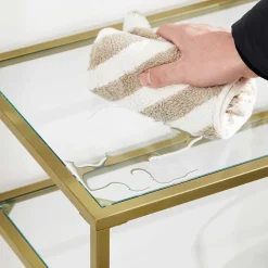 Gold Konsolentisch - Modern 2 Regale aus gehärtetem Glas mit Metallrahmen und verstellbaren Füßen