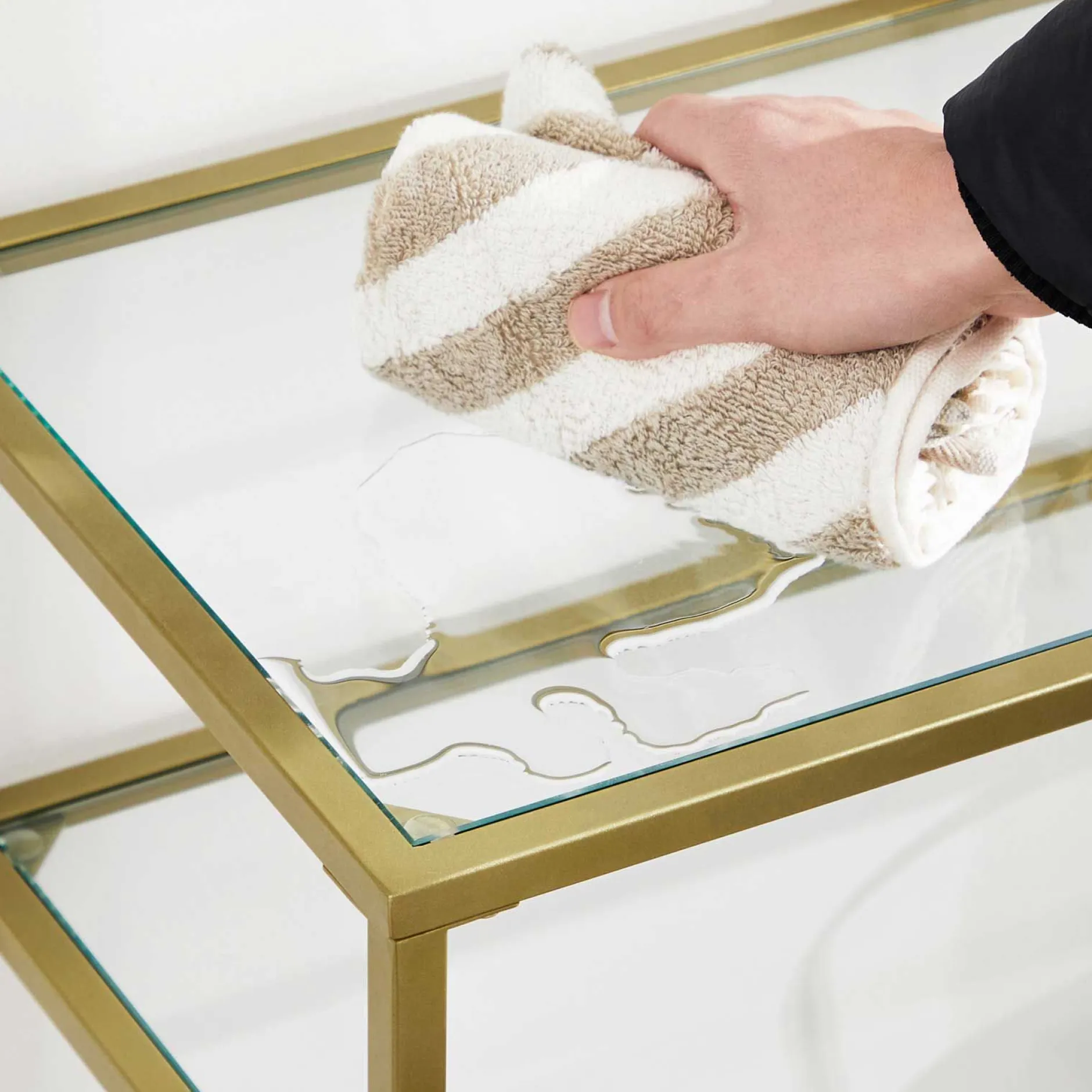 Gold Konsolentisch - Modern 2 Regale aus gehärtetem Glas mit Metallrahmen und verstellbaren Füßen