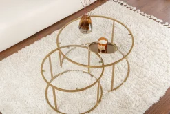 Gold-Transparent Couchtisch-Set | GEHÄRTETES GLAS | Gold