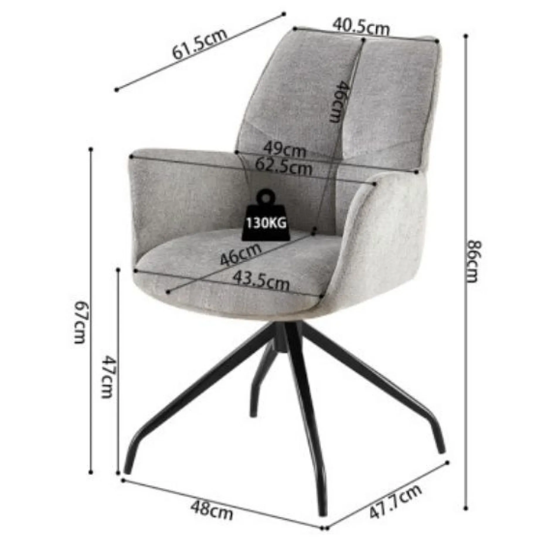 Grauer Drehsessel 'Lamor' | Stoff und Metallbeine | 86 x 62,5 x 61,5 cm